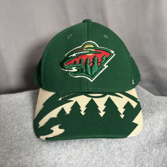 Minnesota Wild Hat Reebok Center Ice Fitted L/XL Green Tree Bill Hockey - Picture 1 of 9